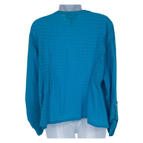 Chico’s Blue Squared Textured Moto Lightweight Zip Up Blouse Women's Size 2 US L - Picture 5 of 10